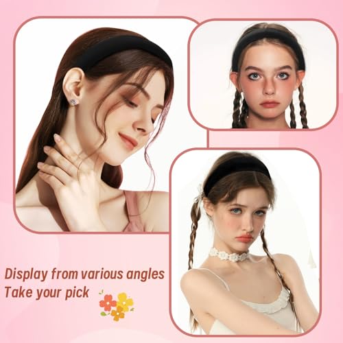 4Pcs Black Velvet Headband for Women Girls Wide Hairbands Pack Non Slip Thick Headband Set Adult Padded Hair Band Fashion Soft Bundle of Hairs for Long Short Thin Curly Hair Charms Christmas Gifts - color: Ba 4Pcs Black Velvet