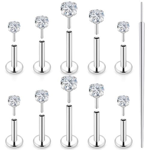 20G 18G 16G Nose Rings Studs 316L Surgical Steel Flat Back Threadless Push in Nose Studs Screw L-Shaped Nose Rings Tragus Cartilage Helix Earrings Piercing Jewelry for Women Men - color: 16G-6/7/8/10mm Bars-1.5/2/2.5/3/4mm CZ