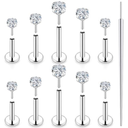 20G 18G 16G Nose Rings Studs 316L Surgical Steel Flat Back Threadless Push in Nose Studs Screw L-Shaped Nose Rings Tragus Cartilage Helix Earrings Piercing Jewelry for Women Men - color: 16G-6/7/8/10mm Bars-1.5/2/2.5/3/4mm CZ