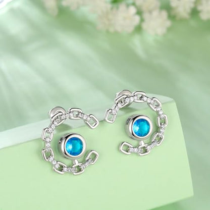 Elegant C-Shaped Crystal Stud Earrings with Birthstone Earring Silver Plated Fashion Jewelry for Women CE0003 - color: Blue-March