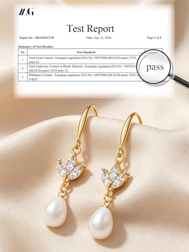 Pearl Drop Earrings 14K Gold Plated Dainty Bridesmaid Jewelry Gift - color: white