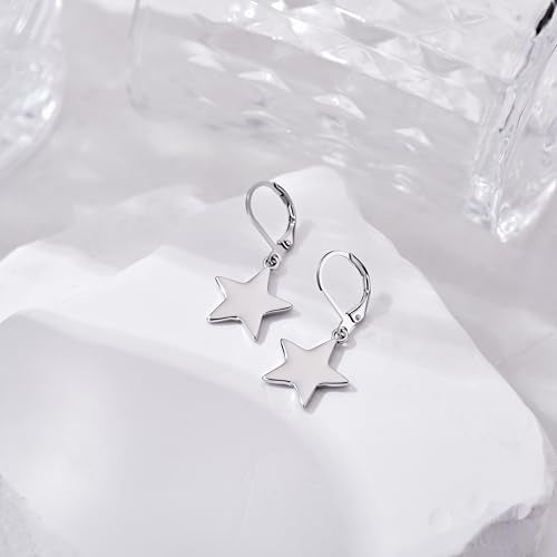 Leverback Earrings Dangle Earrings for Women Dangly Earrings Anniversary Birthday Gifts for Women - style: Star Earrings-Silver