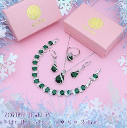 Wedding Jewelry Set for Women Gem Necklace Earrings Bracelet Luxury Jewelry Set Birthday Valentine's Day Mother's Day Christmas Prom Jewelry Gift - color: SYSD-Green