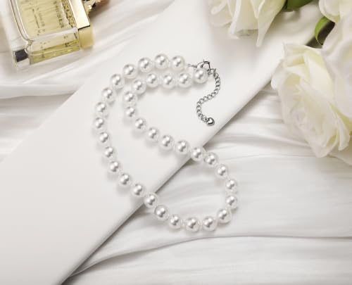 10mm Faux Pearl Necklace & Earrings Set, Elegant Jewelry for Women | Glass material, handmade product, Daily wear, Holiday gift - color: White