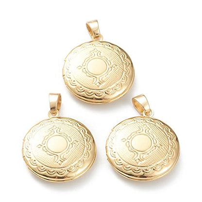 Craftdady 18K Gold Plated Brass Photo Locket Frame Pendants Charms for Necklaces Personalized Jewelry Crafts Making - size: 23x20mm Round