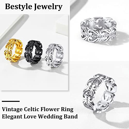 Bestyle Celtic Knot Band Rings for Men Women, Stainless Steel Irish Finger Ring Viking Wedding Bands Jewelry Gift Wedding Promise Gold Silver Black - color: 01.Stainless Steel