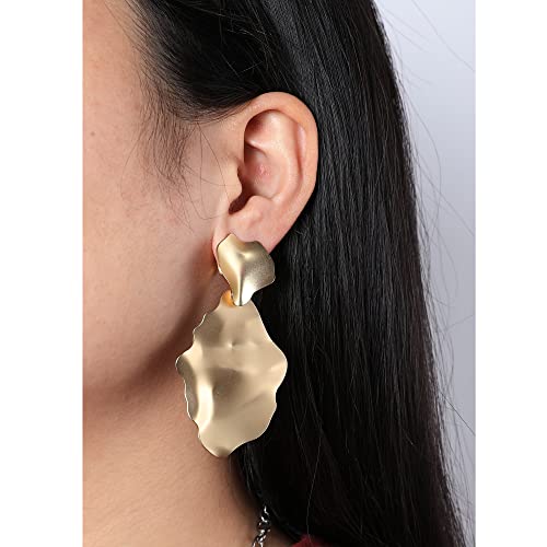 Gold Metal Clip On Earrings for Women Non Pierced Dangle Drop Earrings Multiple Styles - color: gold leaf + disc