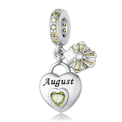 HappyStar 925 Sterling Silver Happy Birthday Bead Charm Love Heart Shape Birthstone Charms for Bracelets Dangle Pendant with 5A Cubic Zirconia Compatible Pandora Bracelets Jewelry Gift for Women - color: 8-August Birthstone Charms