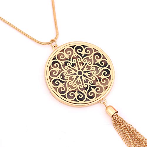 MOLOCH Long Necklaces For Woman Disk Circle Pendant Necklaces Tassel Fringe Necklace Set Statement Pendant - color: disk--gold-leopard