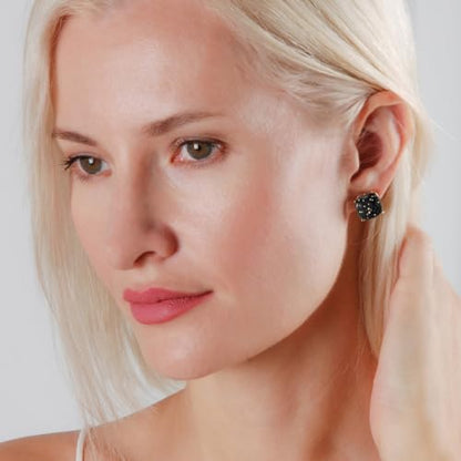 Large Square Stud Earrings for Women - Big Sparkly Rhinestone Studs | Plated in Gold Tone or Silver Tone, Hypoallergenic and Safe for Sensitive Ears - color: Black Glitter