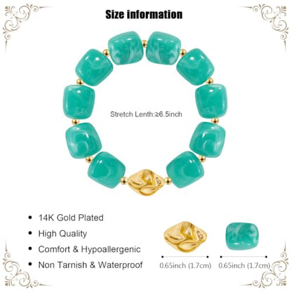 VIBILIA Chunky Beaded Bracelet for Women Multicolor Big Resin Acrylic Bead Elastic Stretch Bracelet, Trendy Statement Bracelets Boho Summer Beach Vacation Charm Jewelry - color: Square-Green