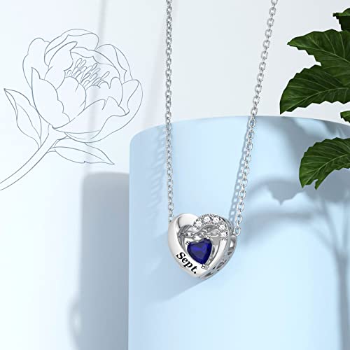 SEVENWELL Jan-Dec Birthstone Charms for Pandora Bracelets, Heart Charm | Fits Most European Charm Bracelets, Sparkling Heart CZ, Birth Flower Engraved, Gift Ready, Nickel-Free - color: September Birthstone Charm