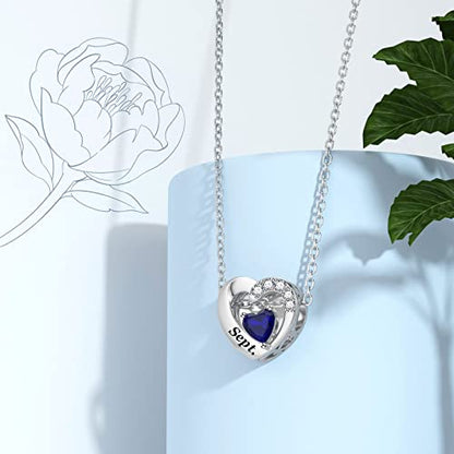 SEVENWELL Jan-Dec Birthstone Charms for Pandora Bracelets, Heart Charm | Fits Most European Charm Bracelets, Sparkling Heart CZ, Birth Flower Engraved, Gift Ready, Nickel-Free - color: September Birthstone Charm