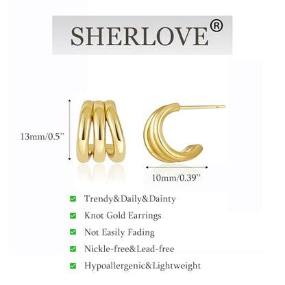 SHERLOVE Chunky Knot Gold Earrings Women Statement Drop Dangle Earrings | 14K Gold Plated Hypoallergenic Lightweight,Trendy Dainty Elegant Cute,Women Gold Jewelry Fashion Accessories Gifts - color: Knot Gold D
