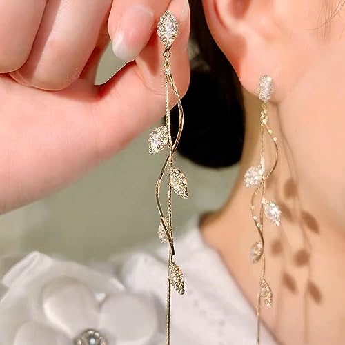 Crystal Wedding Earrings for Bridal Bridesmaid,Bride Drop Earrings Gold Chandelier Dangle Earrings for Women,Cubic Zirconia Rhinestone Dangling Earrings Prom Party Jewelry Gifts - color: Gold