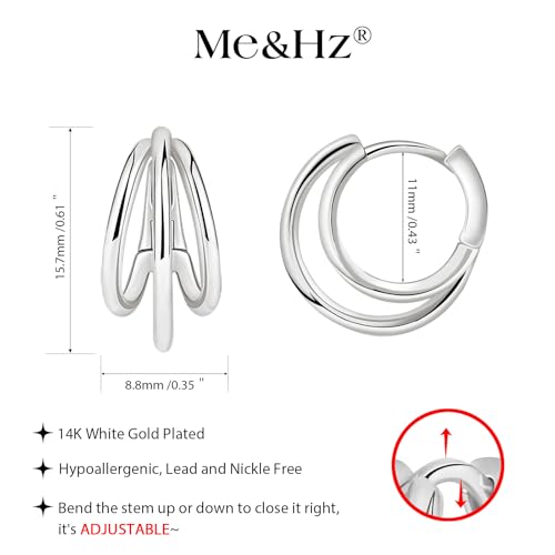 Me&Hz Gold Huggie Earrings Small Huggie Hoop Earrings for Women 14K Gold Plated Hypoallergenic Cubic Zirconia Huggies Mini Silver Hoop Earring for Women - color: Triple Hoops,Silver