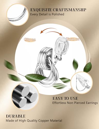 ORAZIO Clip On Earrings Women Geometric Statement Unique Non Pierced Earrings 14K Gold Plated Knot Chunky Drop Dangle Hoop Stud Clip-on Earrings for Women Trendy - color: Style C-Silver Plated