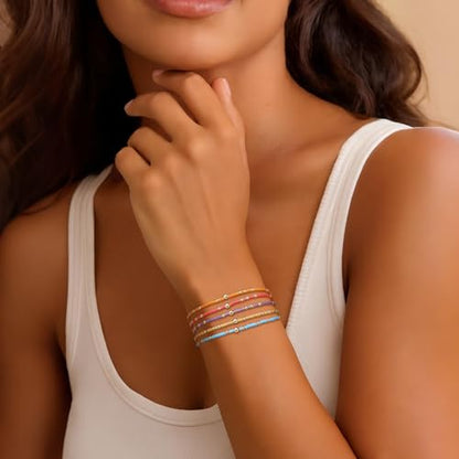 Gold Seed Beaded Bracelets Set for Women, Boho Handmade Friendship Stretch Summer Beach Jewelry Gift. - color: 2001B