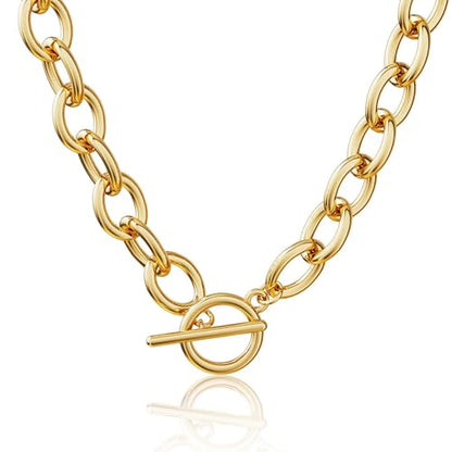 Freekiss 3-Piece Layered Toggle Necklace for Women | Gold/Silver necklace set with herringbone, rope, and paperclip chains plus a toggle clasp for layering, parties, and gifts - color: Toggle Style1 Gold