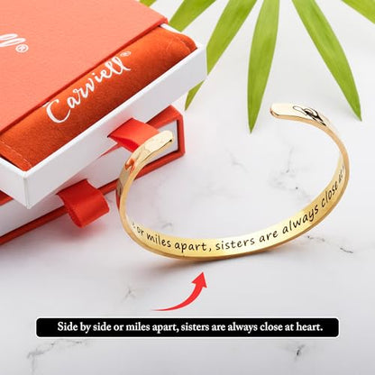 Bracelet - Gifts for Women – Inspirational, Friendships, Love, Mom, Daughters, Sisters, Christian, Graduations, Memorials & Wedding Gifts – 100+ Phrases – Stainless Steel, Gift Ready - color: SISTER'S Gift - Side by side or miles apart, sisters are always