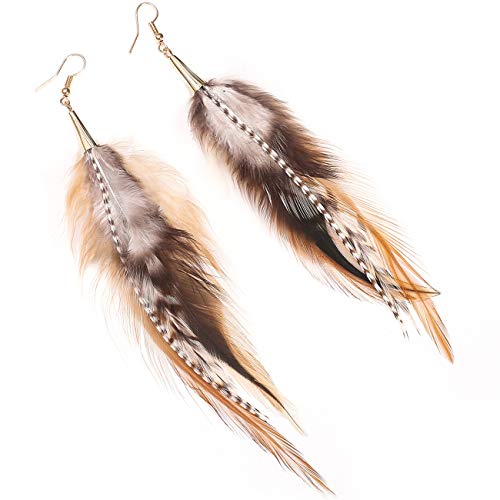 lureme Bohemian Multicolor Pheasant Feathers Dangle Earrings Handmade Natural Feather Earrings (er006314) - style: Style E