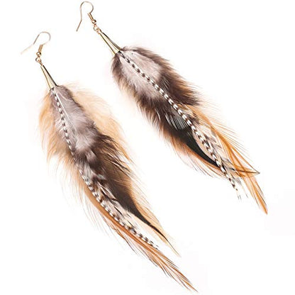 lureme Bohemian Multicolor Pheasant Feathers Dangle Earrings Handmade Natural Feather Earrings (er006314) - style: Style E