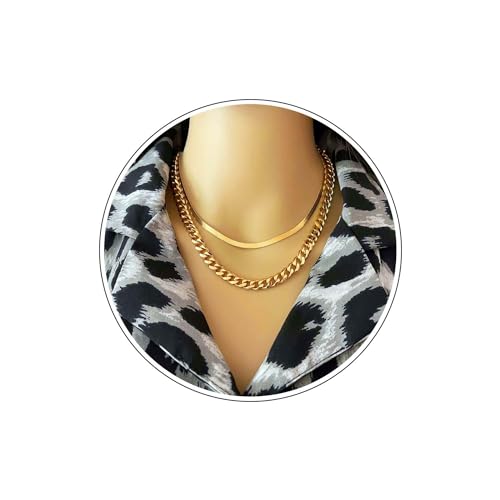 Gold Choker Necklace Dainty Cuban Link Necklace Simple Flat Snake Chain Necklace Layered Herringbone Necklace Hip Hop Jewelry for Women - style: Style-1