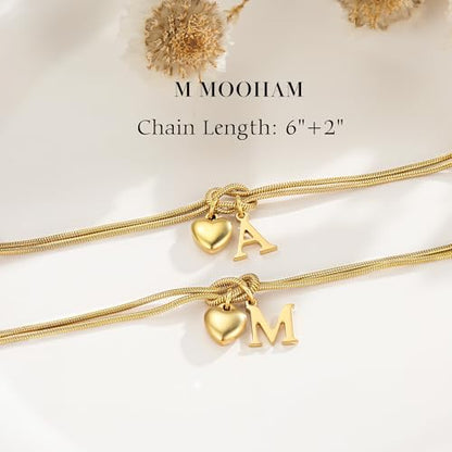 M MOOHAM Initial Knot Bracelets for Women - Gifts for Kids Girls, 18K Gold Plated Letter Bracelets for Women Teen Girls, Dainty Knot Bracelet Jewelry Womens Bridesmaid Birthday Gifts - color: A