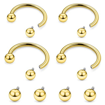 Hoeudjo Internally Threaded Septum Rings 16G Surgical Steel Horseshoe Septum Jewelry Lip Ring 8mm 10mm with Replacement Balls Ball Grabber Tool Smiley Piercing Jewelry for Women Men - color: goldtone
