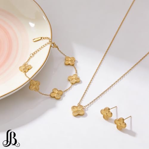 Clover Necklace Pendant Earring Bracelet Set | Designer Necklace Earring Bracelet Jewelry Set | Lovely Gift - color: Gold