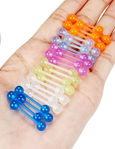 Oufksiyy 14G 16mm 14mm Glow in Dark Flexible Acrylic Straight Tongue Rings Plastic Nipple Ring Retainer Body Piercing Jewelry for Women Men 24PCS(12Pairs 14 Gauge Piercings - color: 14G-16mm(5/8INCH)-Barbell