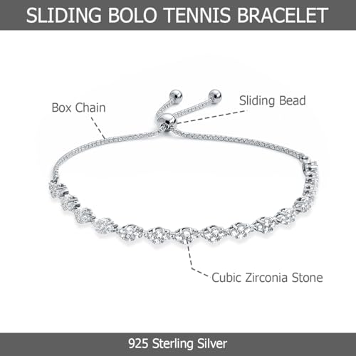 LeCalla 925 Sterling Silver Sliding Bolo Bracelet | Adjustable Beaded Tennis Bracelets for Women | Adjustable Slider Bolo Bracelets Gifts for Her - color: Diamond Shape CZ