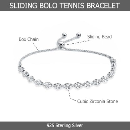 LeCalla 925 Sterling Silver Sliding Bolo Bracelet | Adjustable Beaded Tennis Bracelets for Women | Adjustable Slider Bolo Bracelets Gifts for Her - color: Diamond Shape CZ