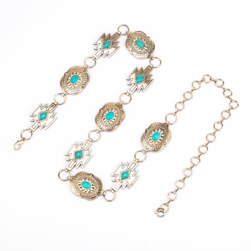 ILuvatar Western Metal Concho Belt for Women Cowgirl Waist Chain for Women Dress Pants Adjustable - color: Gold-f32