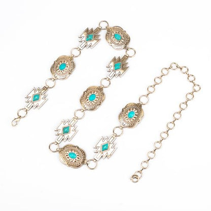 ILuvatar Western Metal Concho Belt for Women Cowgirl Waist Chain for Women Dress Pants Adjustable - color: Gold-f32