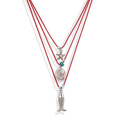 Fish Necklace for Women Handmade Beaded Y Pendant Necklace Colorful Summer Beach Boho Layering Choker Necklaces - color: Silve