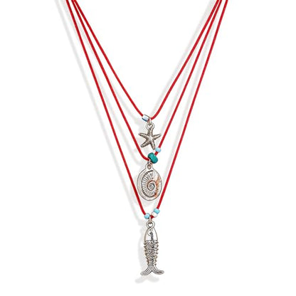 Fish Necklace for Women Handmade Beaded Y Pendant Necklace Colorful Summer Beach Boho Layering Choker Necklaces - color: Silve