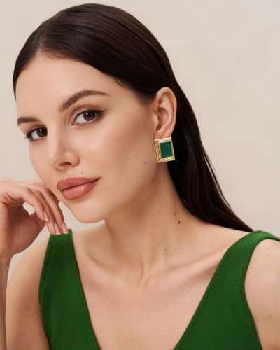 18K Gold Plated Burgundy Maroon Black Large Chunky Thin Ribbed Chamfered Square Geometric Dangle Stud Statement Earrings for Women by SNGIA , Big Tropical Button Bohemian Handmade Trendy Baroque Enamel Vacation Summer Chandelier Drop Jewelry Gifts, Rectan