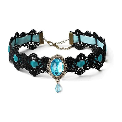 Lace Choker Witch Necklace for Women Halloween Gothic Lace Collar Punk Rhinestone Gothic Necklace Prom Jewelry Halloween Vampire Choker Necklace Costume Emo Witch Accessories - color: Blue
