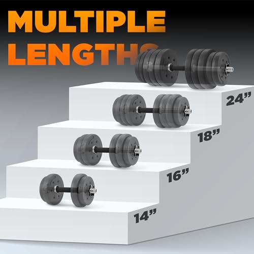 Yes4All Threaded Dumbbell Handles, Adjustable Dumbbell Bar Pair, 14/16/18/24-Inch Sizes, Fits 1" or 1.15" Plates, Non-Slip Grip, Secure Star-Lock Collars - color: 14" - Chrome & Rubber - Silver