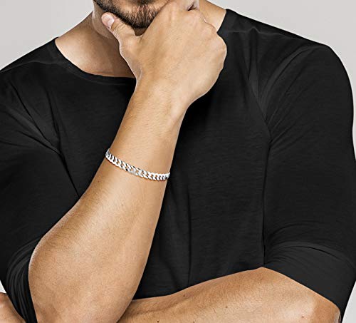 Miabella Italian Solid Diamond-Cut Cuban Link Curb Chain Bracelet for Men Women, Made in Italy - style: Length 8.5 Inches