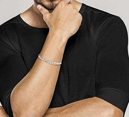Miabella Italian Solid Diamond-Cut Cuban Link Curb Chain Bracelet for Men Women, Made in Italy - style: Length 8 Inches (men's average length)