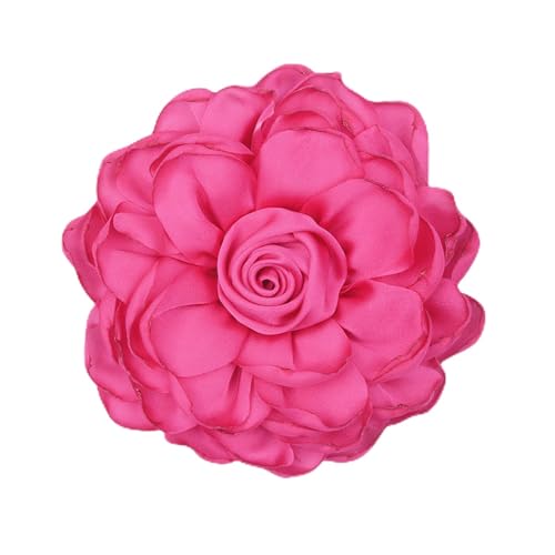 Satin Rose Flower Brooch Hair Clip for Women 4.3 Inch Floral Pin for Hats Dress Everyday Outfits Beach Vacations - color: Rose Red