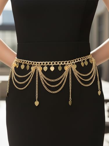 ELABEST Gold Waist Chain Layered Tassel Metal belly chain belt for women Fashion Costume Outfit Accessories