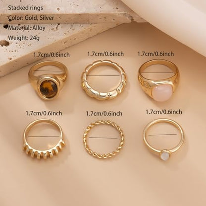 Chunky Rings for Women Stackable Vintage Adjustable Rings for Women Gold Statement Stone Ring Set Non Tarnish Vintage Jewelry - style: Gold 3