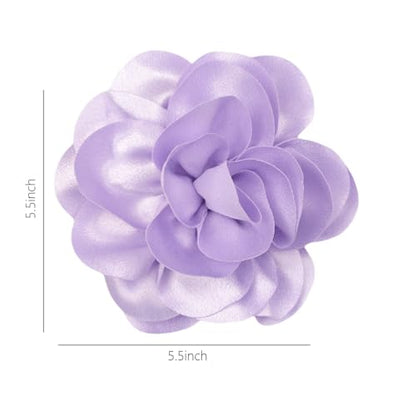 Large Rose Flower Brooches Chiffon Camellia Brooch Lapel Pins Hair Clips Hat Pins for Women Wedding Banquet Accessories Large Satin Flowers 5.5in - color: Purple