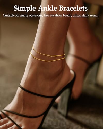 Gold Silver Ankle Bracelets for Women Waterproof 14K Gold Plated Anklets for Women Non Tarnish Dainty Layered Beaded Heart Anklet Set Summer Beach Foot Chain Jewelry Gifts Trendy Stuff - color: A- Beaded Anklets- Gold