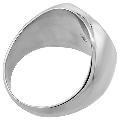 Sabrina Silver Surgical Stainless Steel Large Oval Signet Ring Solid Back Flawless Finish 3/4 inch Sizes 8 to 13