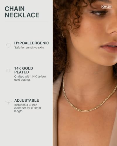 PAVOI Chain Necklace for Women, 14K Gold Plated Adjustable Layering Chain - style: Curb-2x