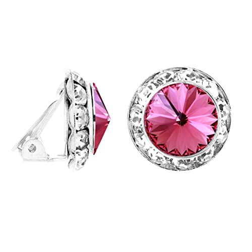 Rosemarie & Jubalee Women's Timeless Classic Statement Clip On Halo Earrings Made With Premium Crystals - color: 20mm, Rose Crystal Silver Tone